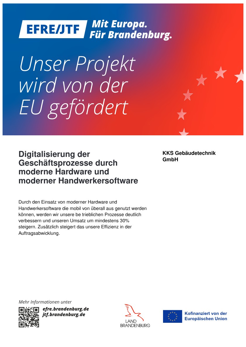 EU-Förderhinweis der KKS Gebäudetechnik GmbH EU-Förderhinweis der KKS Gebäudetechnik GmbH